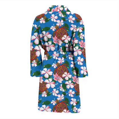 Sea Turtle Pink Hibiscus Hawaiian Print Men Bathrobe