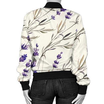 Lavender Pattern Print Design 01 Women's Bomber Jacket