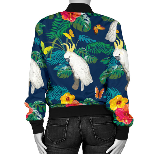 Cockatoo Tropical Pattern Print Design 02 Women's Bomber Jacket