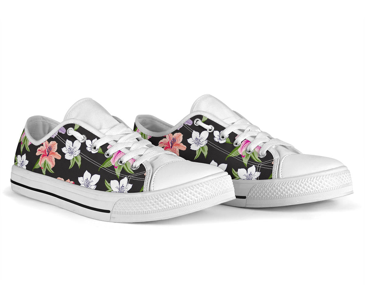 Lily Pattern Print Design LY02 White Bottom Low Top Shoes