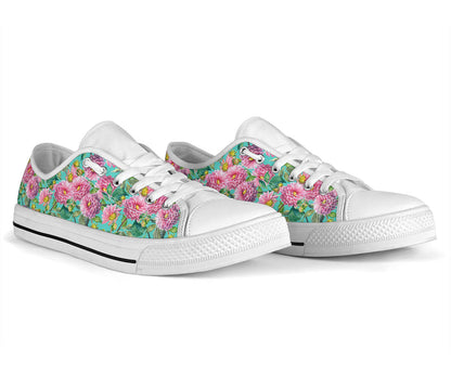 Dahlia Pattern Print Design DH07 White Bottom Low Top Shoes