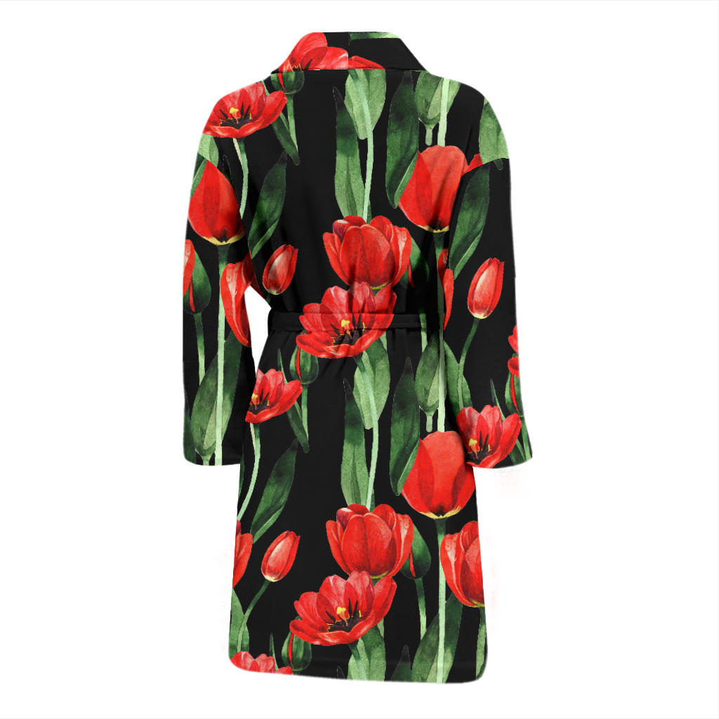 Tulip Red Pattern Print Design TP03 Men Bathrobe