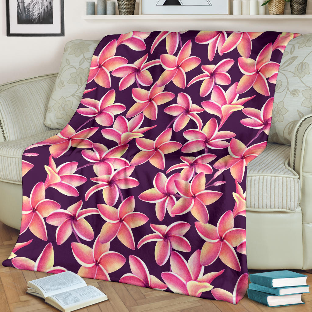 Purple Plumeria Pattern Print Design PM010 Fleece Blanket