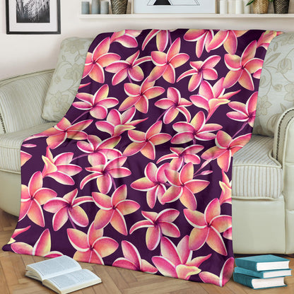 Purple Plumeria Pattern Print Design PM010 Fleece Blanket