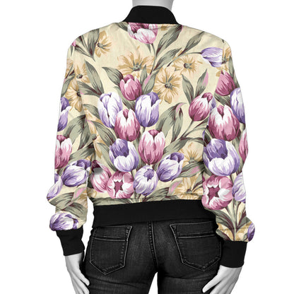 Tulip Pattern Print Design TP04 Women Bomber Jacket