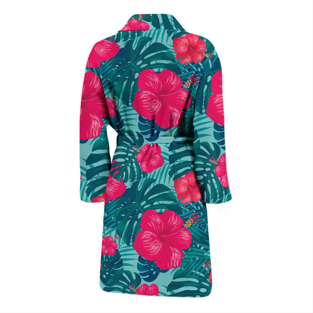 Red Hibiscus Pattern Print Design HB017 Men Bathrobe
