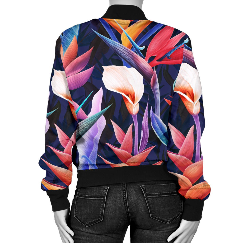 Tropical Flower Pattern Print Design TF023 Women Bomber Jacket