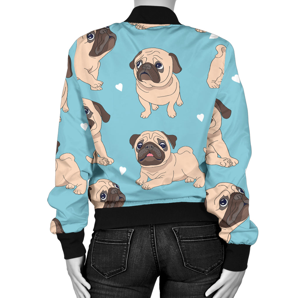 Pug Pattern Print Design A03 Women's Bomber Jacket