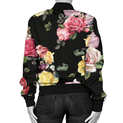 Rose Pattern Print Design RO010 Women Bomber Jacket