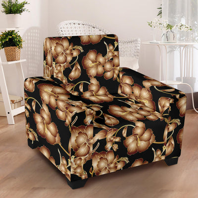 Brown Hibiscus Pattern Print Design HB06 Armchair Slipcover