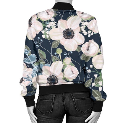 Anemone Pattern Print Design AM02 Women Bomber Jacket