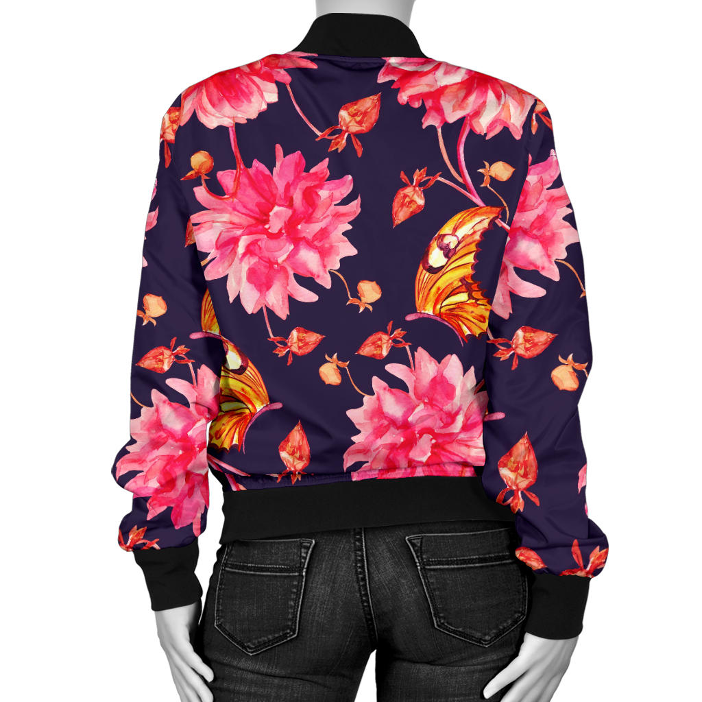 Dahlia Pattern Print Design DH03 Women Bomber Jacket