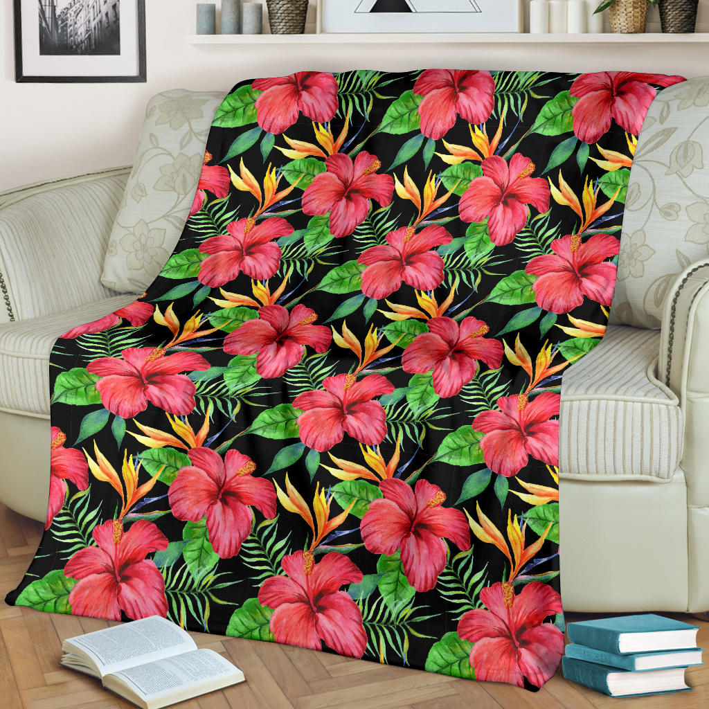 Red Hibiscus Pattern Print Design HB07 Fleece Blanket