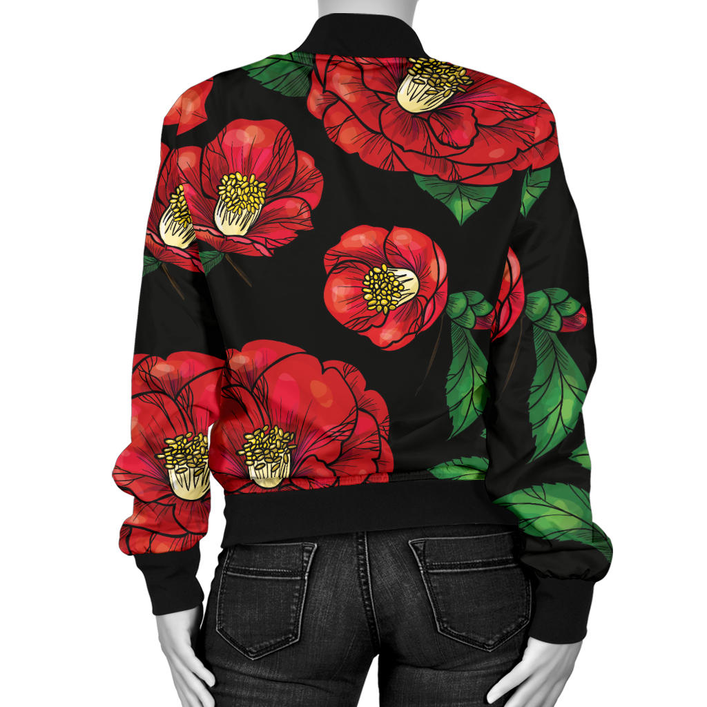 Camellia Pattern Print Design CM07 Women Bomber Jacket