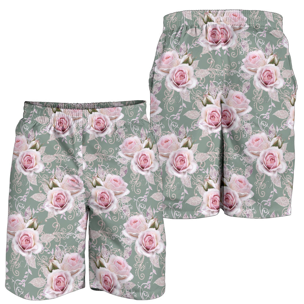 Rose White Pattern Print Design RO012 Mens Shorts