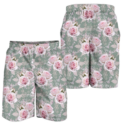 Rose White Pattern Print Design RO012 Mens Shorts