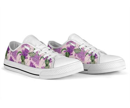 Lilac Pattern Print Design LI02 White Bottom Low Top Shoes