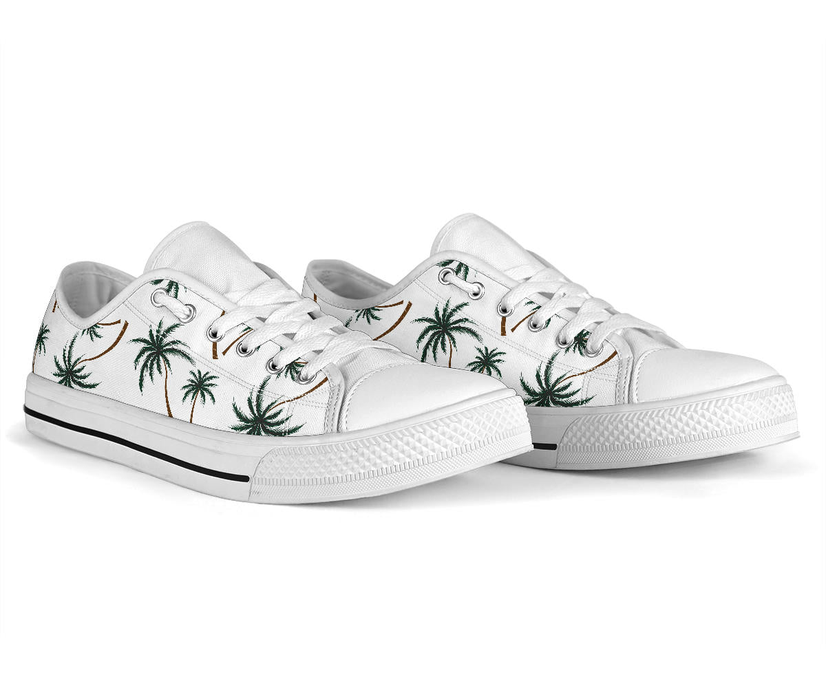 Palm Tree Pattern Print Design PT07 White Bottom Low Top Shoes
