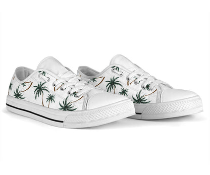 Palm Tree Pattern Print Design PT07 White Bottom Low Top Shoes