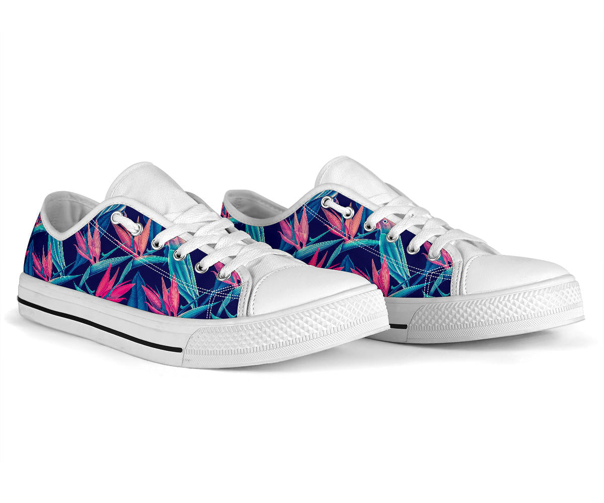 Tropical Flower Pattern Print Design TF024 White Bottom Low Top Shoes