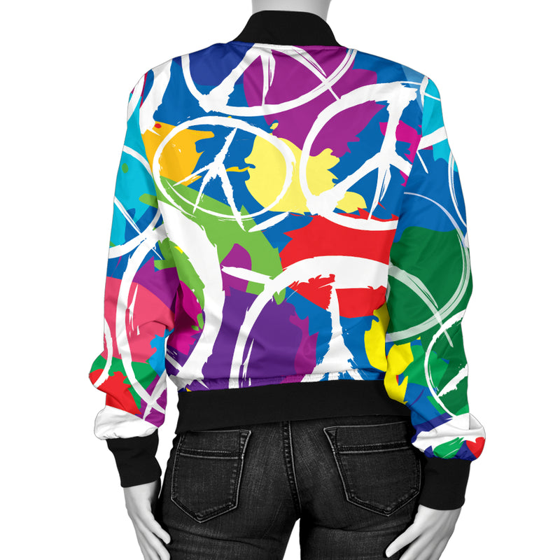 Peace Sign Colorful Pattern Print Design A02 Women's Bomber Jacket