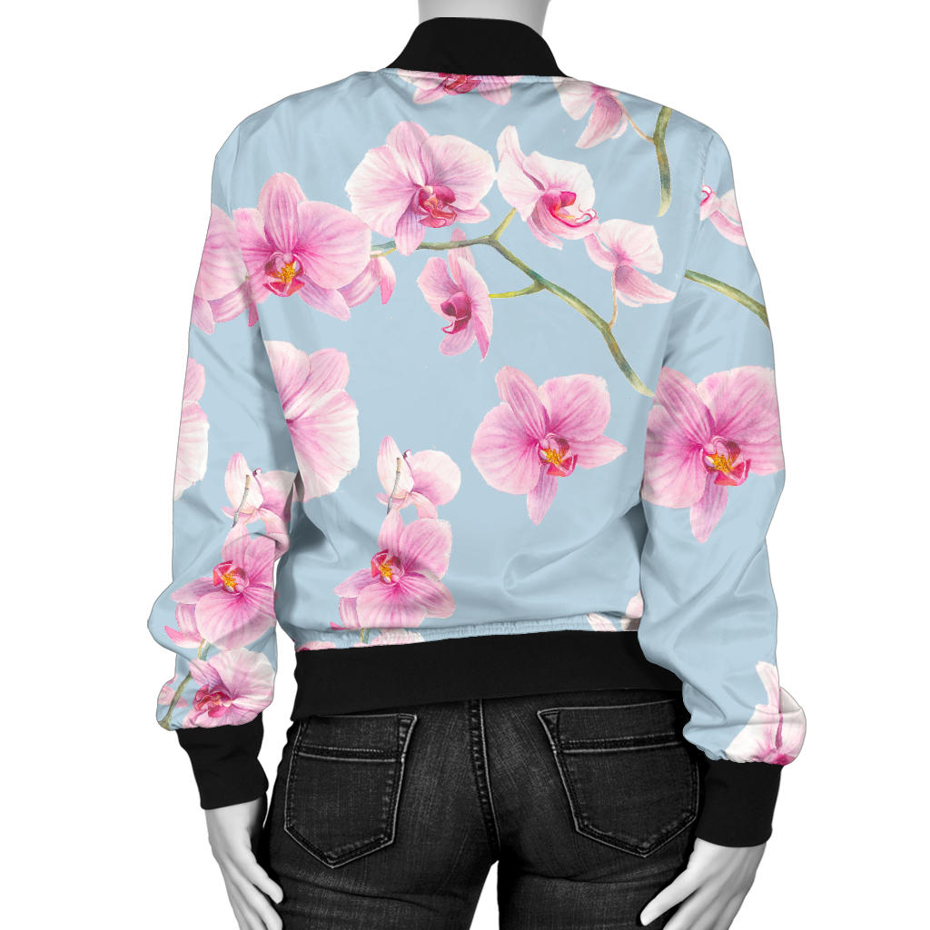 Orchid Pink Pattern Print Design OR01 Women Bomber Jacket