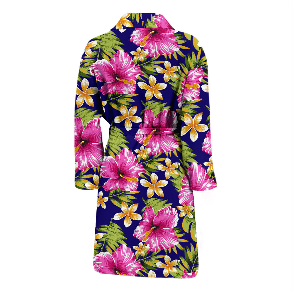 Pink Hibiscus Pattern Print Design HB027 Men Bathrobe