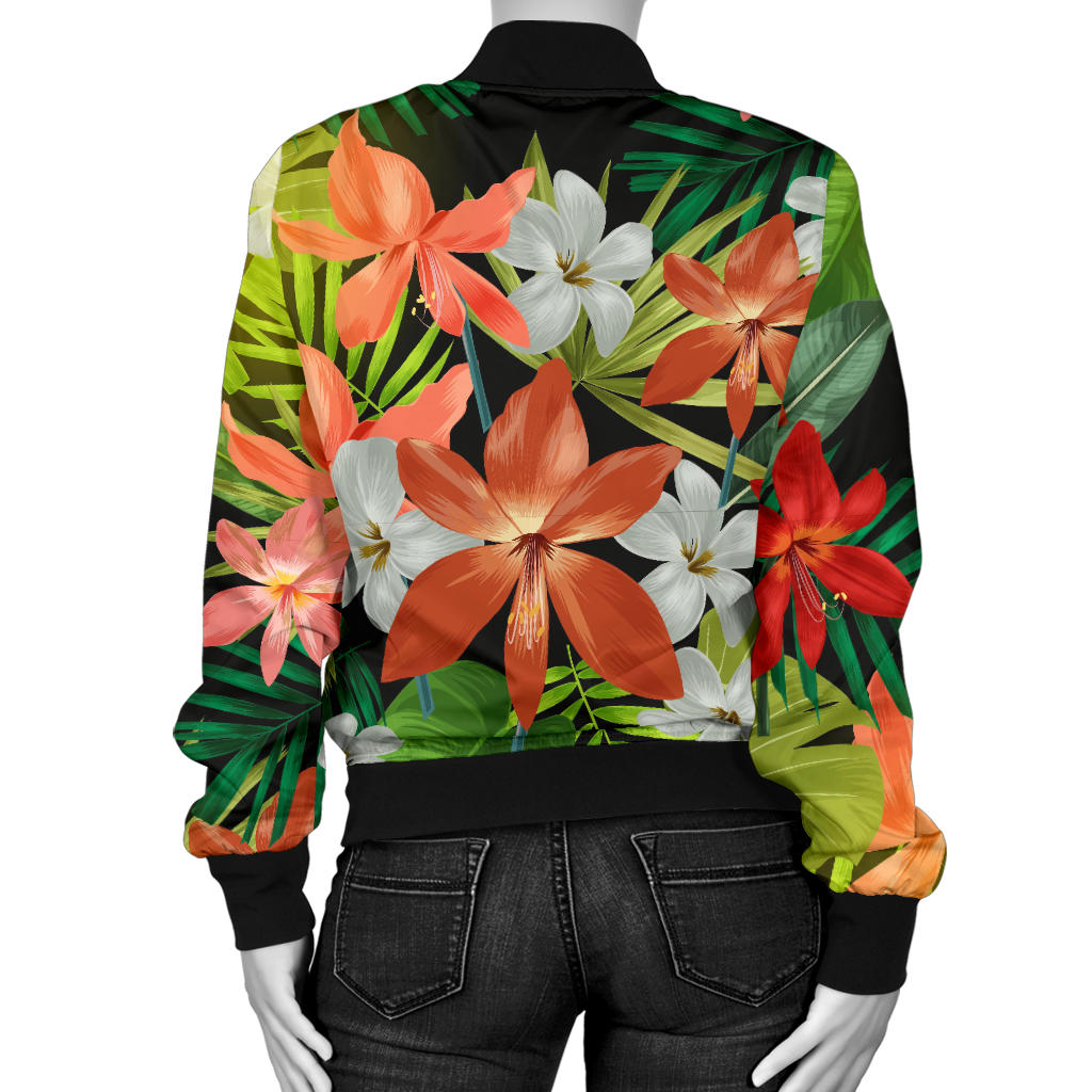 Amaryllis Pattern Print Design AL07 Women Bomber Jacket