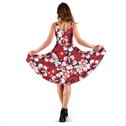Red Hibiscus Pattern Print Design HB01 Midi Dress