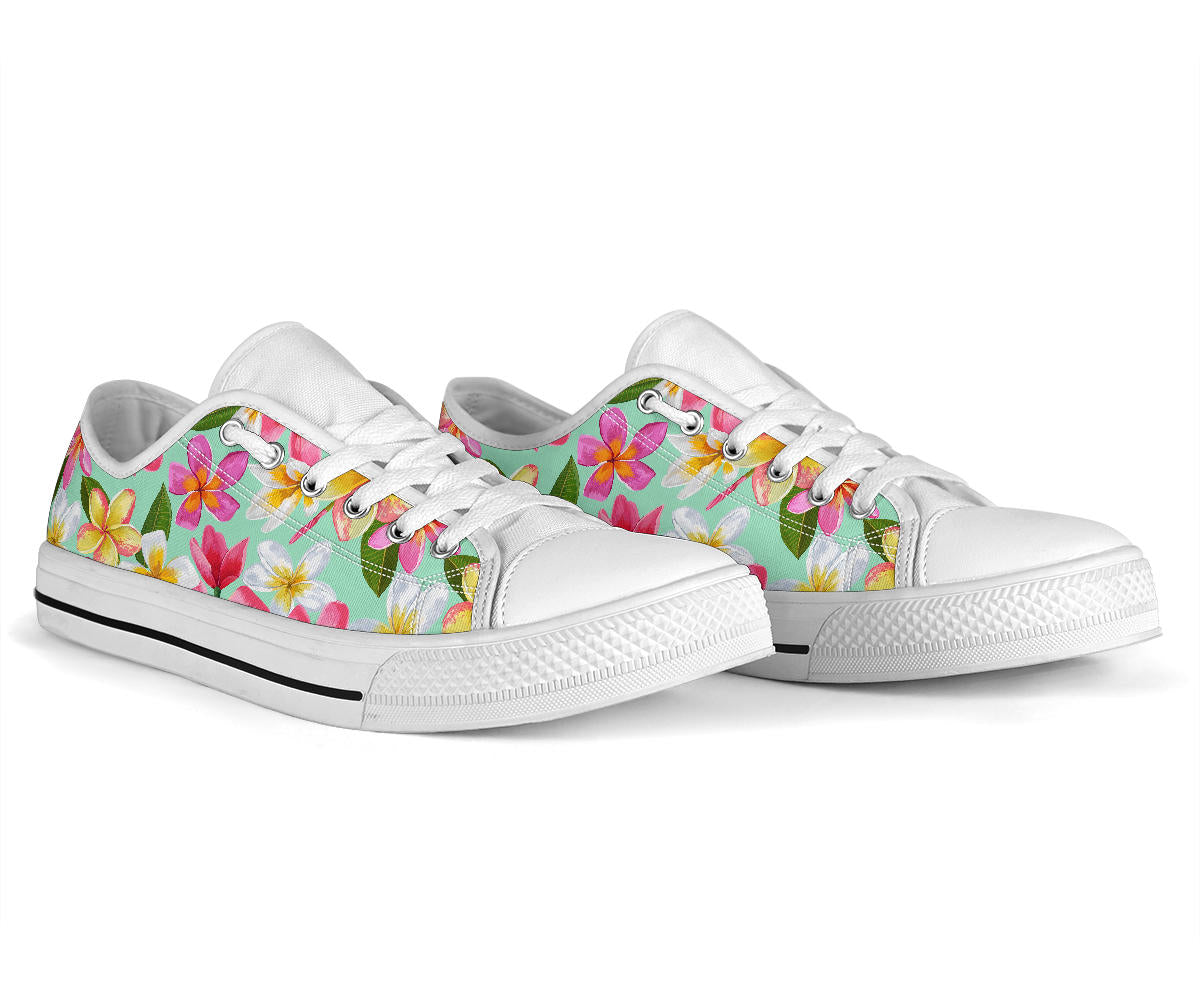 Plumeria Pattern Print Design PM014 White Bottom Low Top Shoes