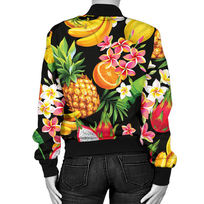 Tropical Fruits Pattern Print Design TF02 Women Bomber Jacket