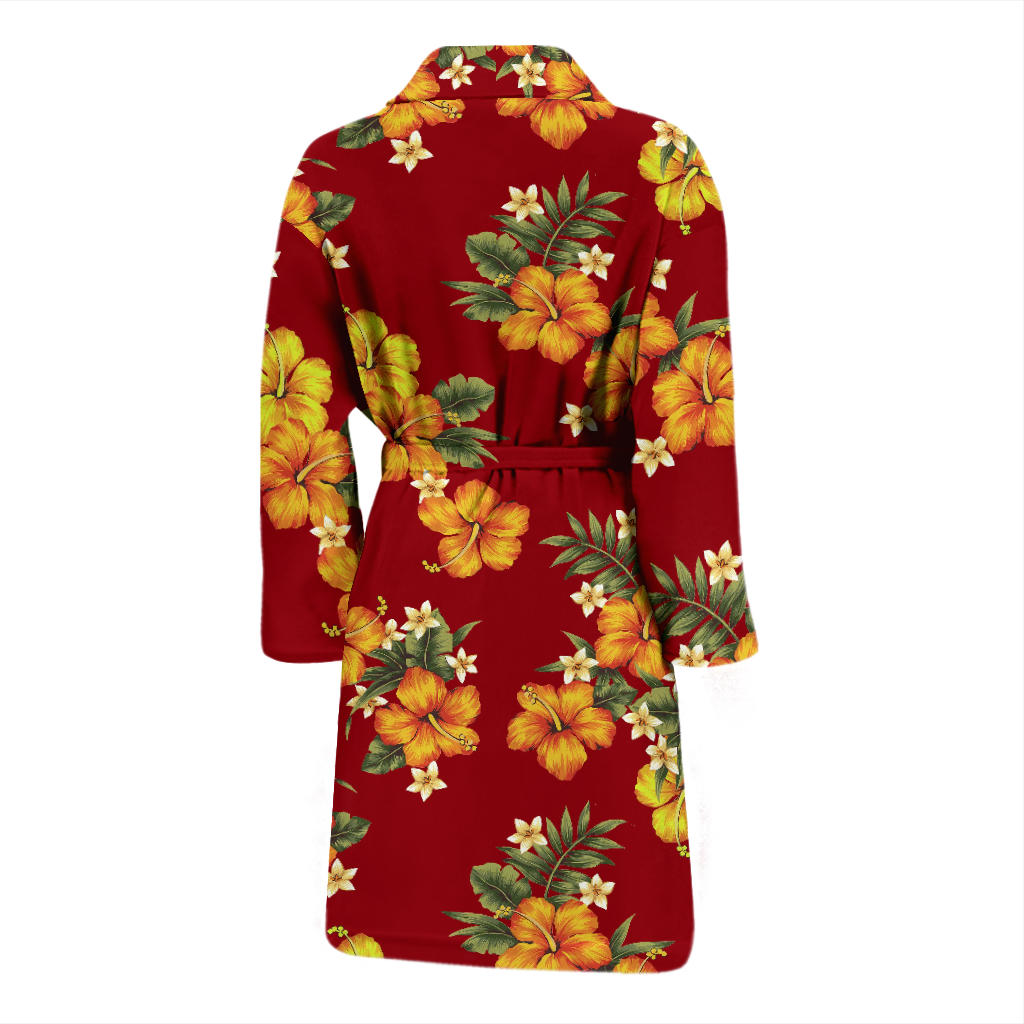Orange Hibiscus Pattern Print Design HB026 Men Bathrobe