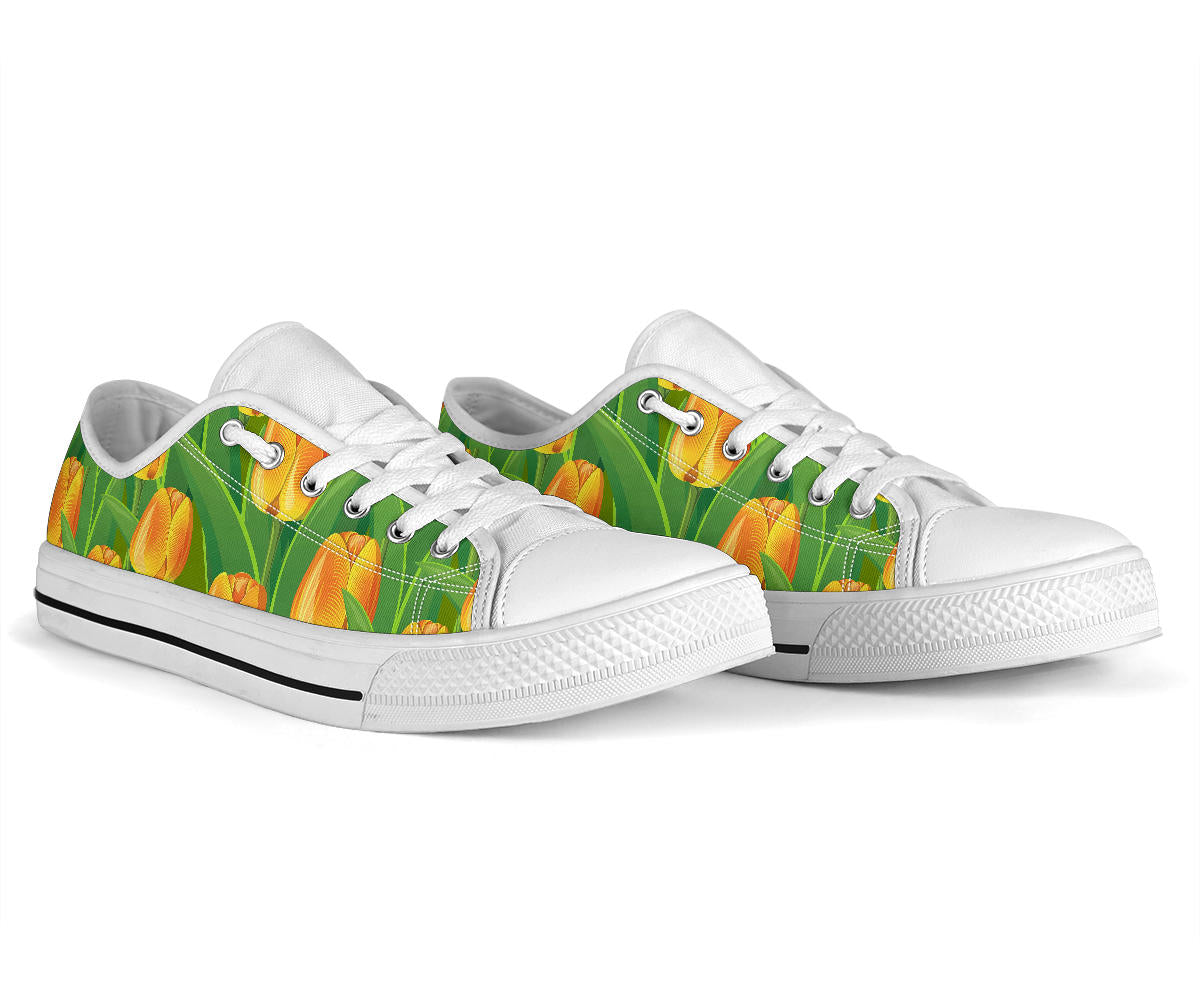 Tulip Orange Pattern Print Design TP07 White Bottom Low Top Shoes