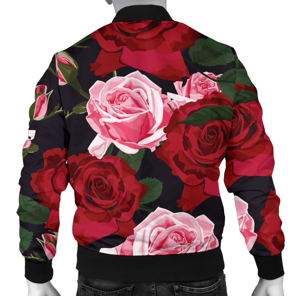 Rose Red Pink Pattern Print Design RO01 Men Bomber Jacket