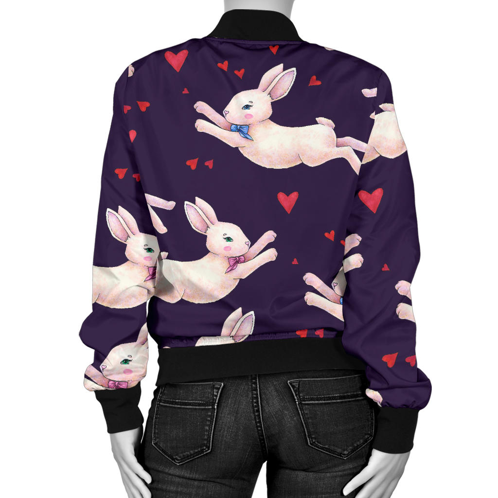Rabbit Pattern Print Design RB016 Women Bomber Jacket