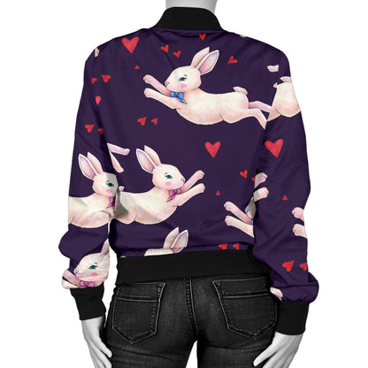 Rabbit Pattern Print Design RB016 Women Bomber Jacket