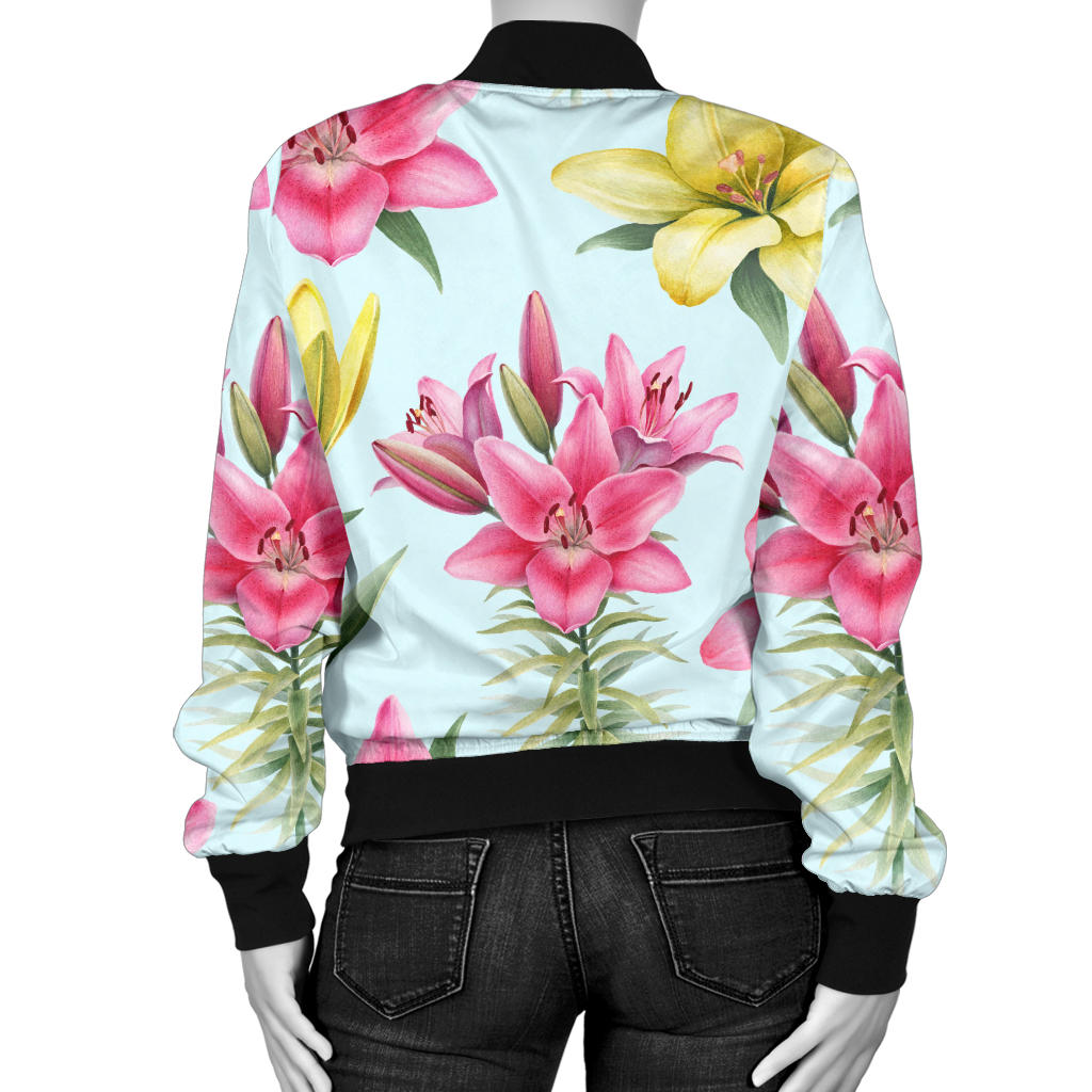 Lily Pattern Print Design LY010 Women Bomber Jacket
