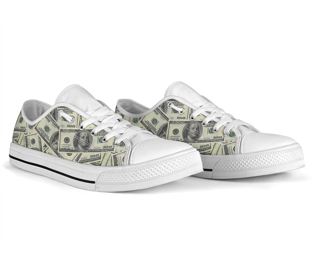 Dollar Pattern Print Design DO02 White Bottom Low Top Shoes