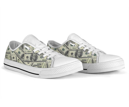 Dollar Pattern Print Design DO02 White Bottom Low Top Shoes