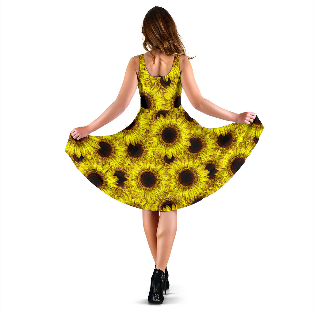Sunflower Pattern Print Design SF011 Midi Dress