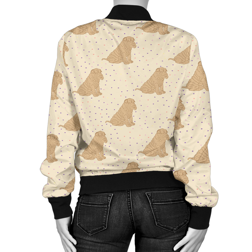 Chinese Shar Pei Pattern Print Design 01 Women's Bomber Jacket