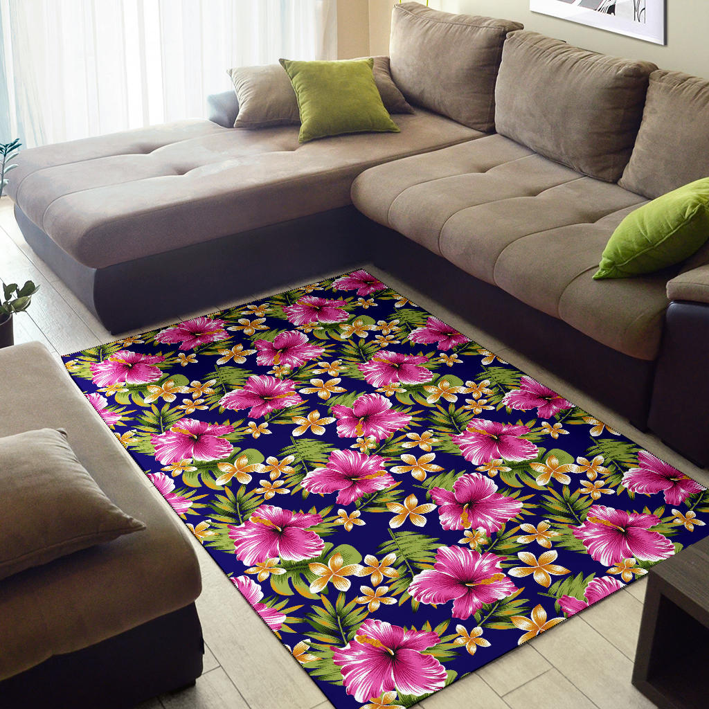 Pink Hibiscus Pattern Print Design HB027 Area Rugs