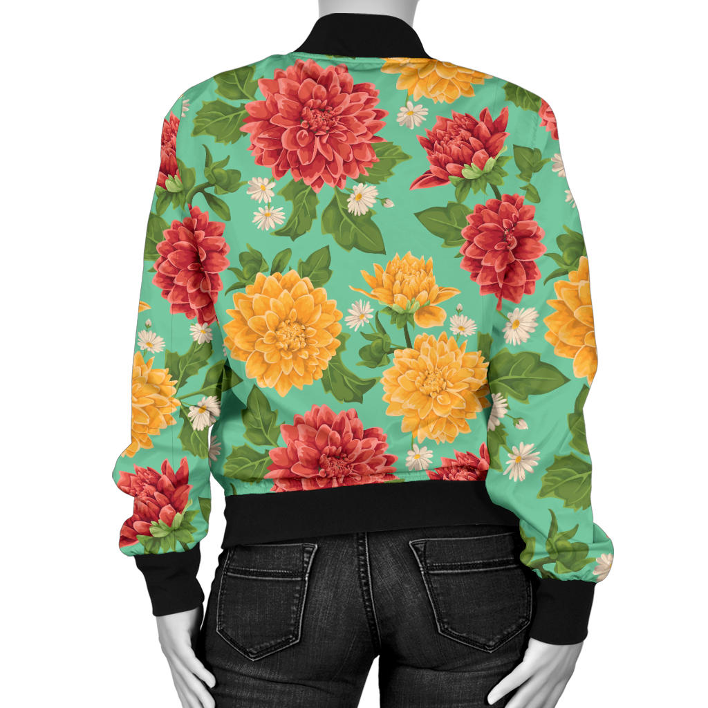 Dahlia Pattern Print Design DH011 Women Bomber Jacket