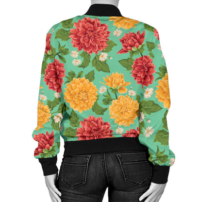 Dahlia Pattern Print Design DH011 Women Bomber Jacket
