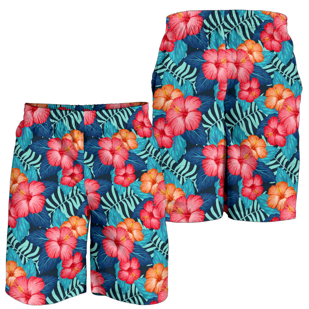 Red Hibiscus Pattern Print Design HB02 Mens Shorts