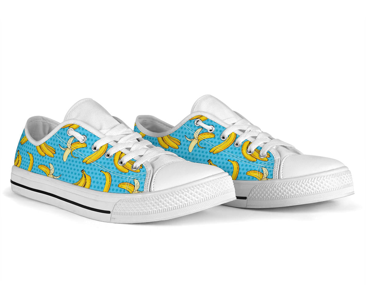 Banana Pattern Print Design BA08 White Bottom Low Top Shoes