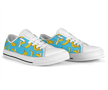 Banana Pattern Print Design BA08 White Bottom Low Top Shoes