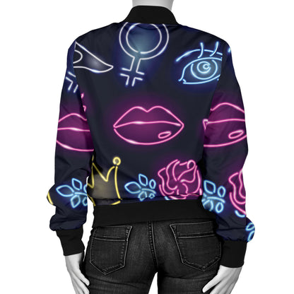 Lipstick Neon Pattern Print Design 02 Women's Bomber Jacket