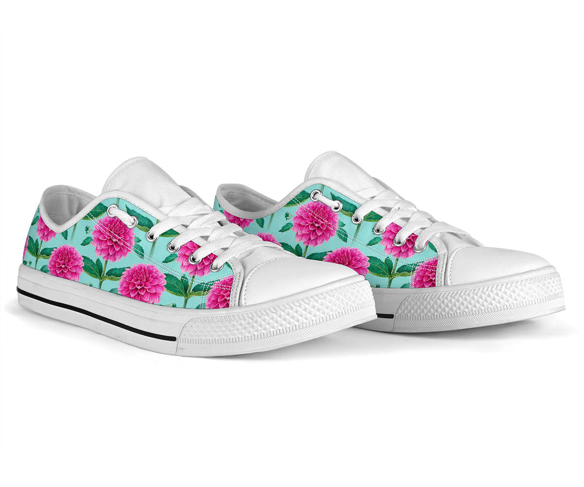 Dahlia Pattern Print Design DH08 White Bottom Low Top Shoes