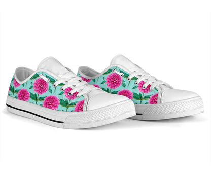 Dahlia Pattern Print Design DH08 White Bottom Low Top Shoes